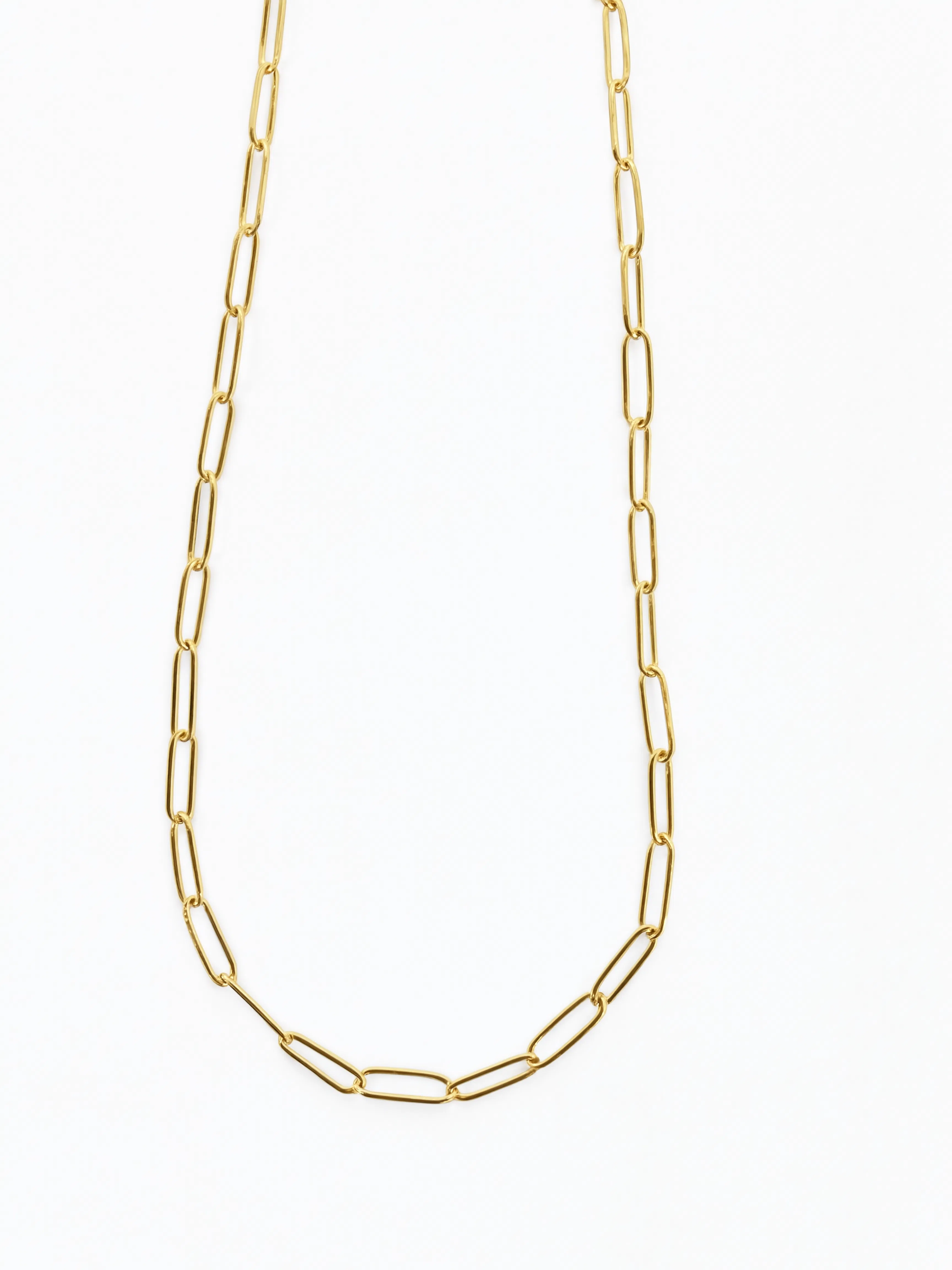 Thin Paperclip Charm Necklace - Gold