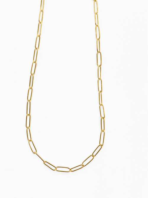 Thin Paperclip Charm Necklace - Gold