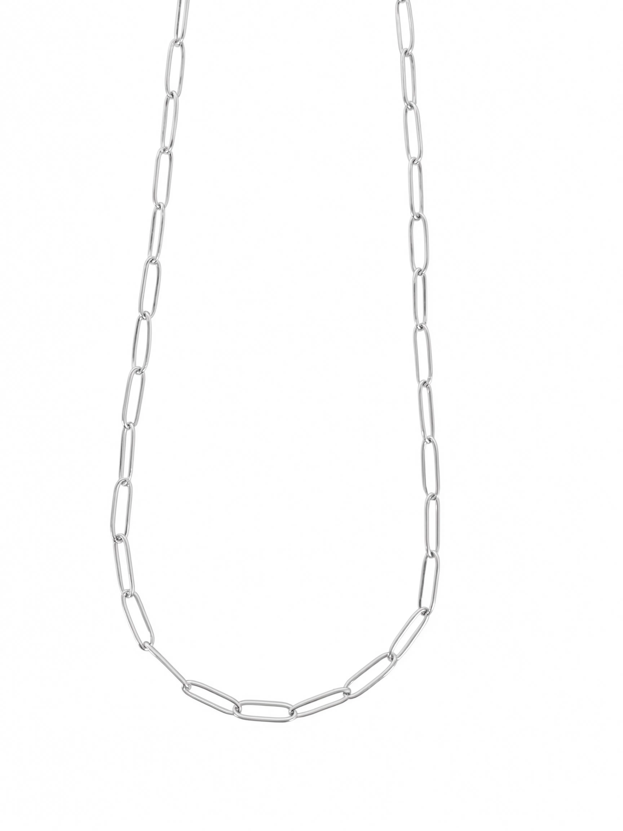 Thin Paperclip Charm Necklace - Silver