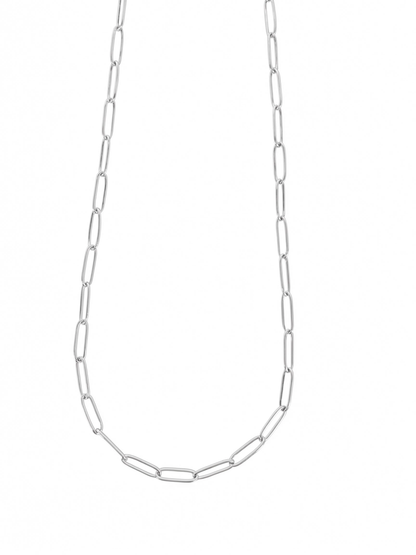 Thin Paperclip Charm Necklace - Silver