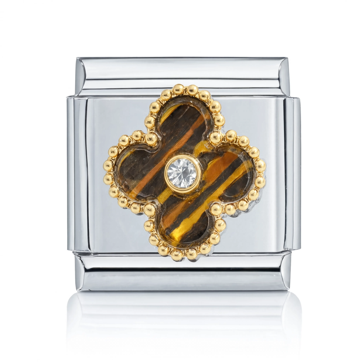 Tiger's Eye Clover Italian Charm Silver