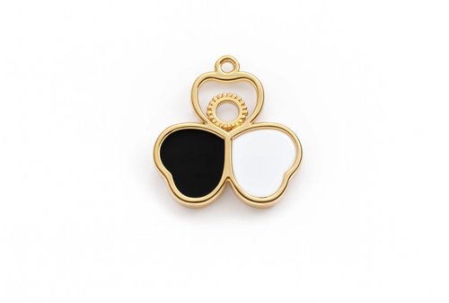 Trefoil Heart B&W Charm Gold