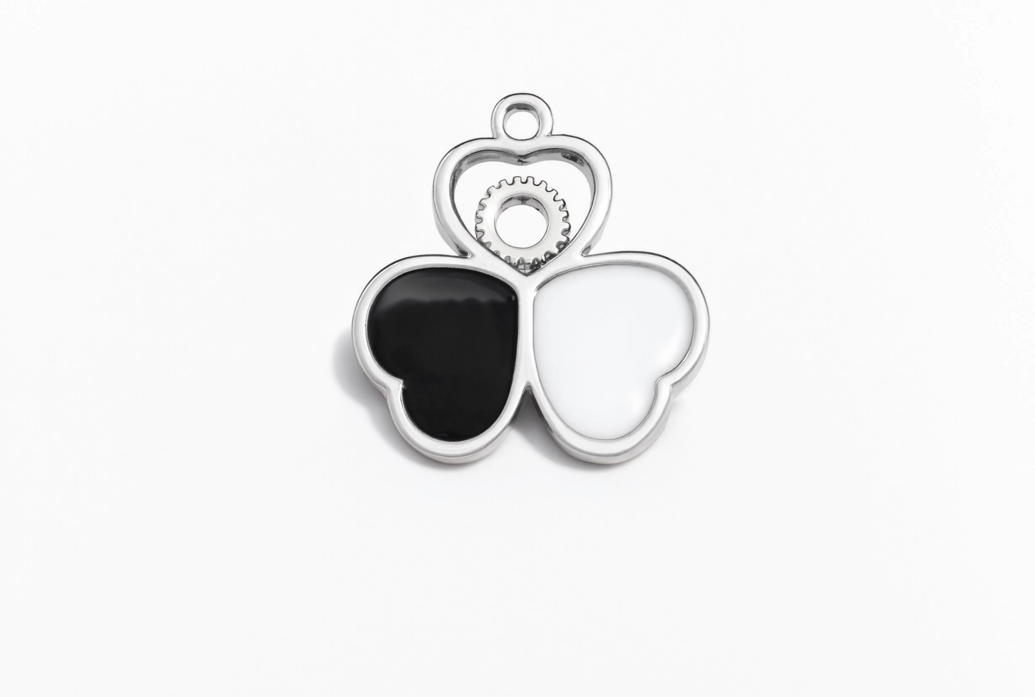 Trefoil Heart B&W Charm Silver