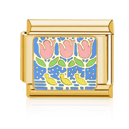 Tulips and Ducks Italian Charm - Gold