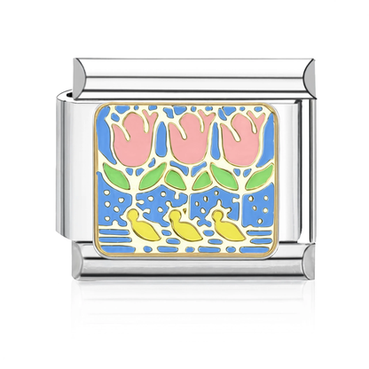 Tulips and Ducks Italian Charm - Silver