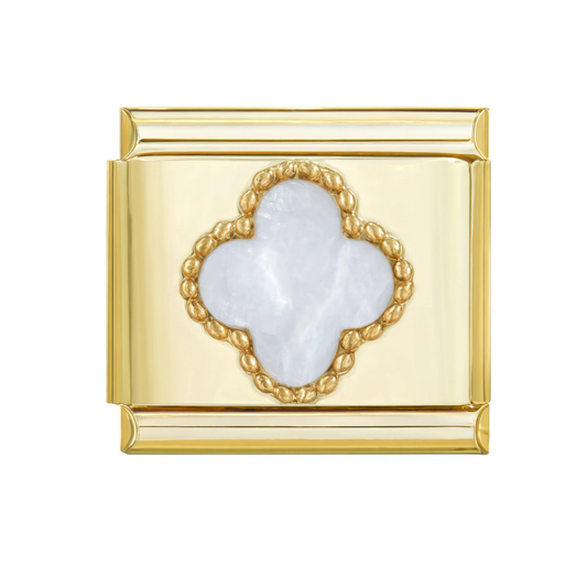 Two-Tone White Clover Gold Italian Charm