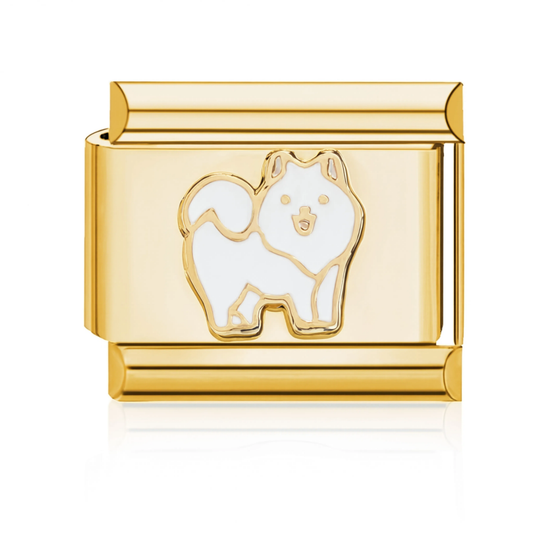 White Pomeranian Italian Charm - Gold