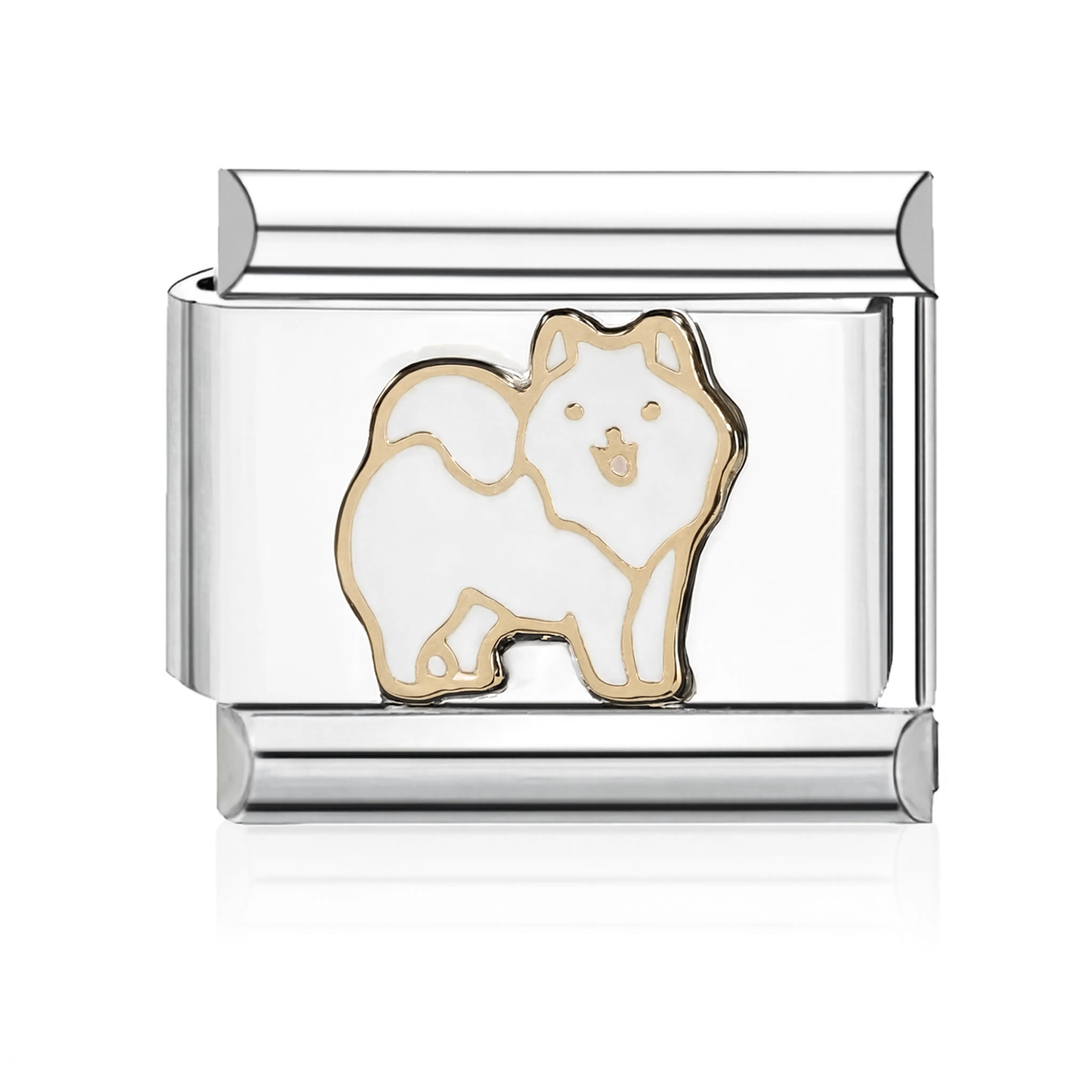 White Pomeranian Italian Charm - Silver