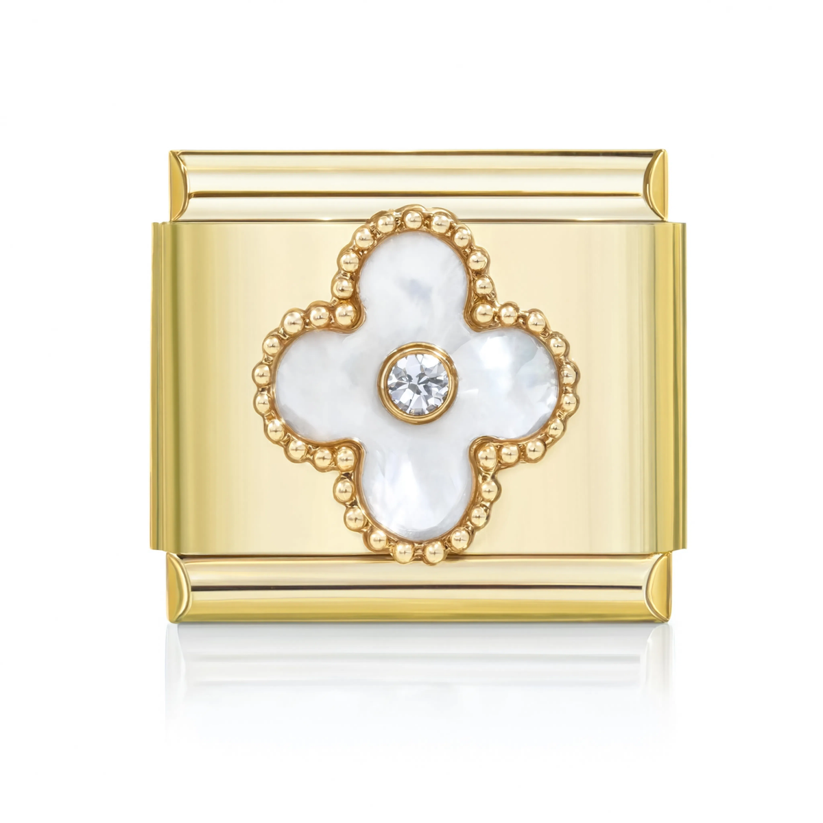 White Crystal Clover Gold Italian Charm