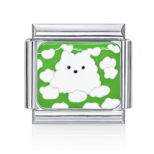 White Dog on Green Italian Charm