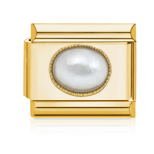 White Pearl Cabochon Italian Charm - Gold
