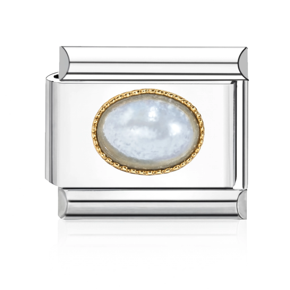 White Pearl Cabochon Italian Charm - Silver