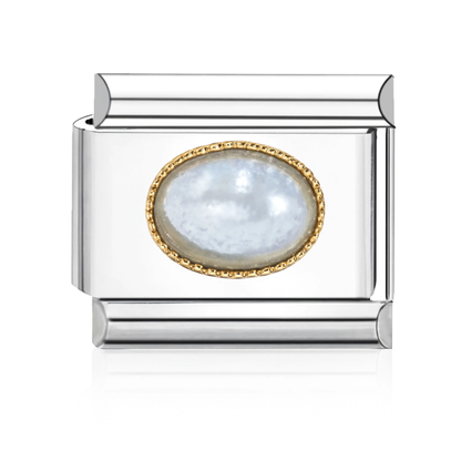 White Pearl Cabochon Italian Charm - Silver