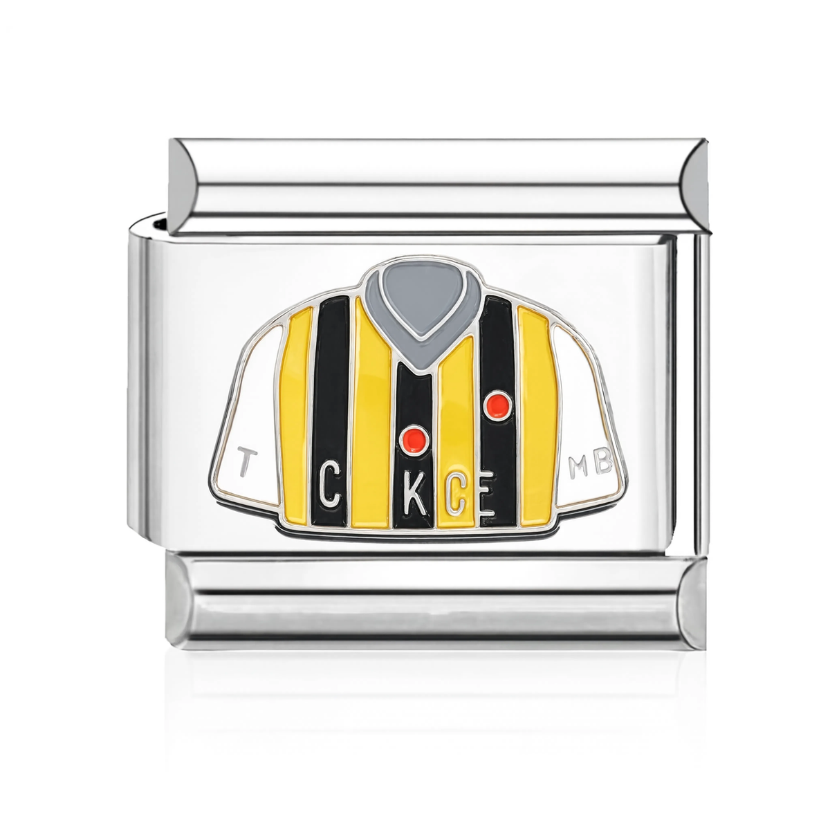 Yellow-Black Striped Jersey Italian Charm - Silver