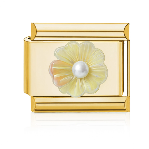 Yellow Flower Pearl Italian Charm - Gold
