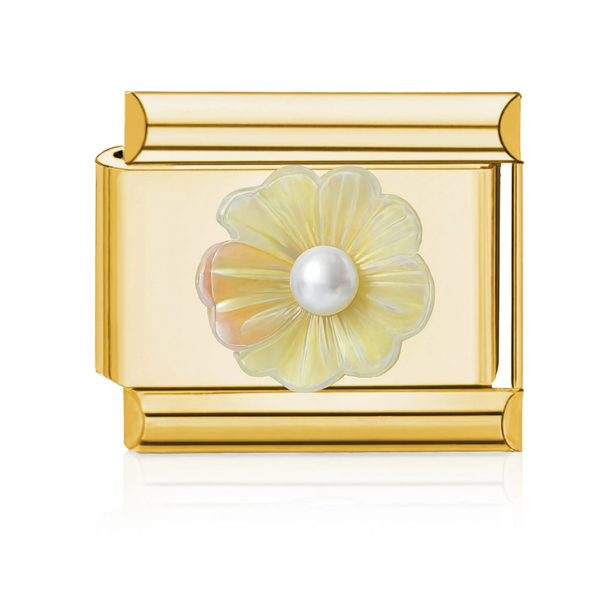 Yellow Flower Pearl Italian Charm - Gold
