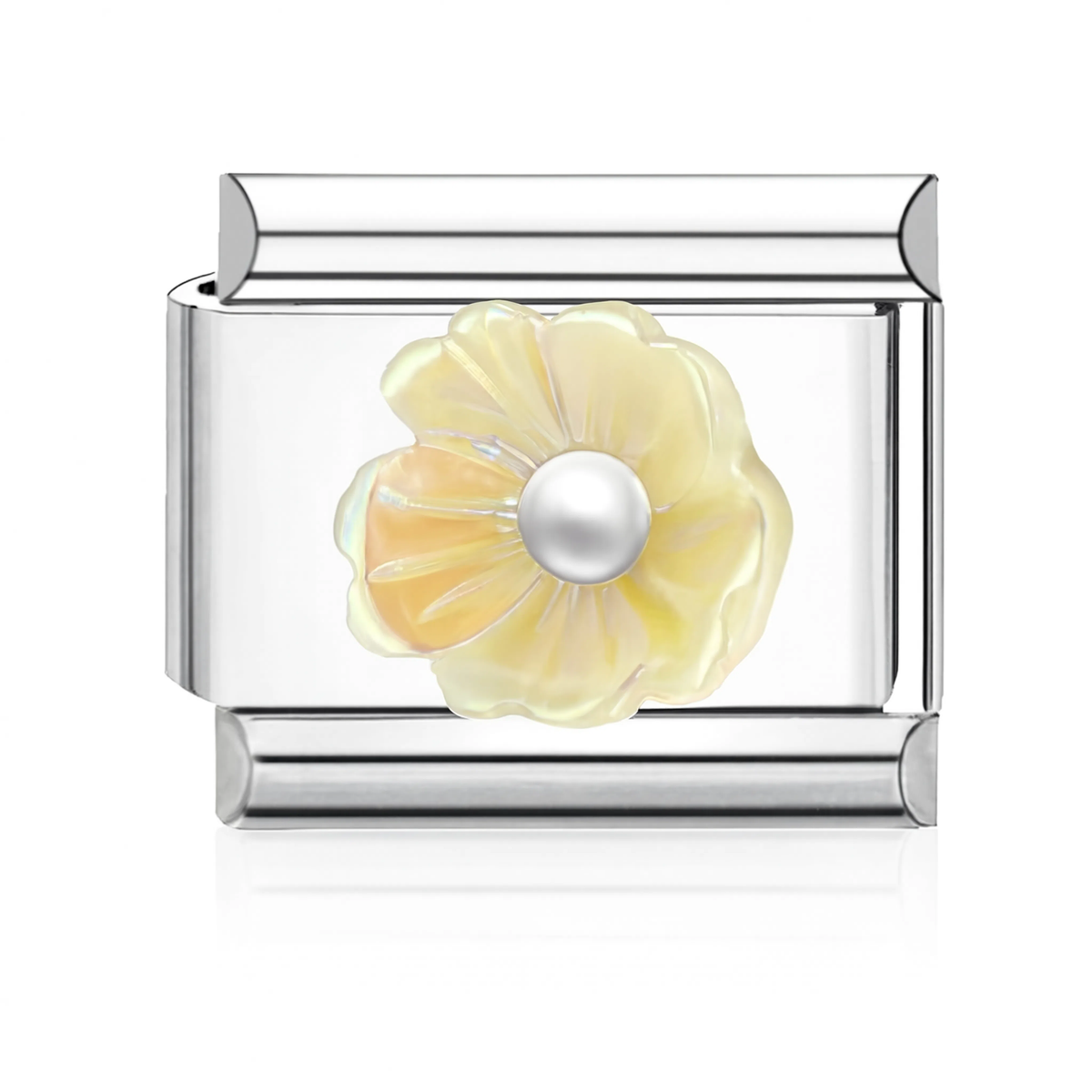 Yellow Flower Pearl Italian Charm - Silver