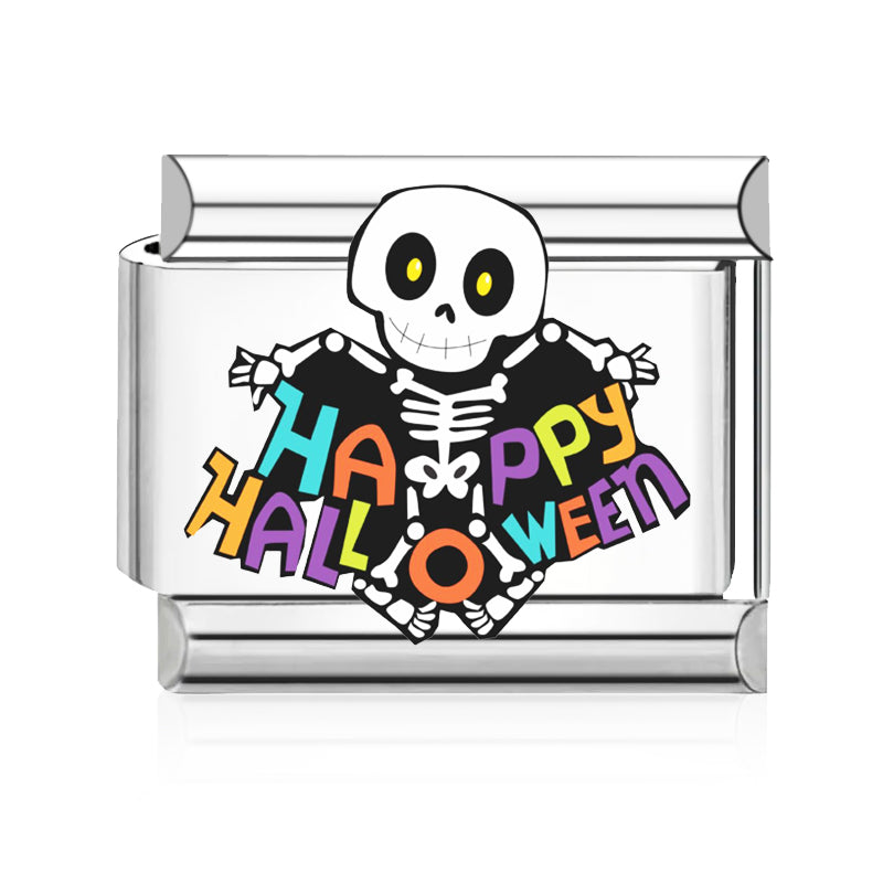 Happy Halloween Skeleton Italian charm in silver - Barcelona souvenir