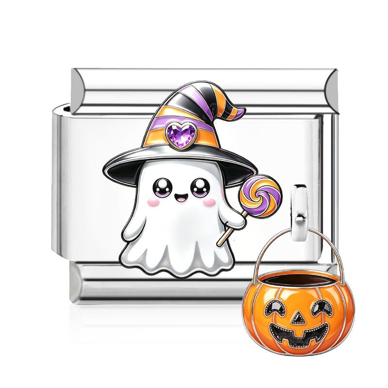 Ghost Trick or Treat Italian charm in silver - Barcelona souvenir