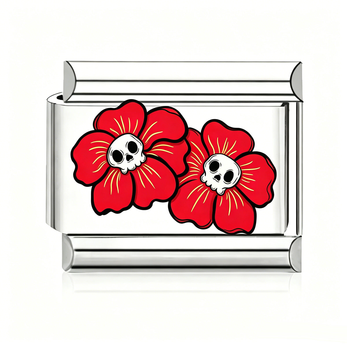 Skull Poppies Italian charm in silver - Barcelona souvenir