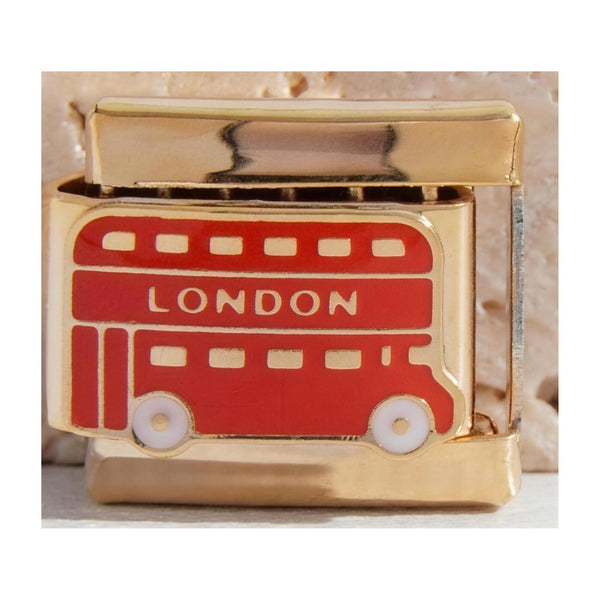 London Bus Italian charm in gold - Barcelona souvenir