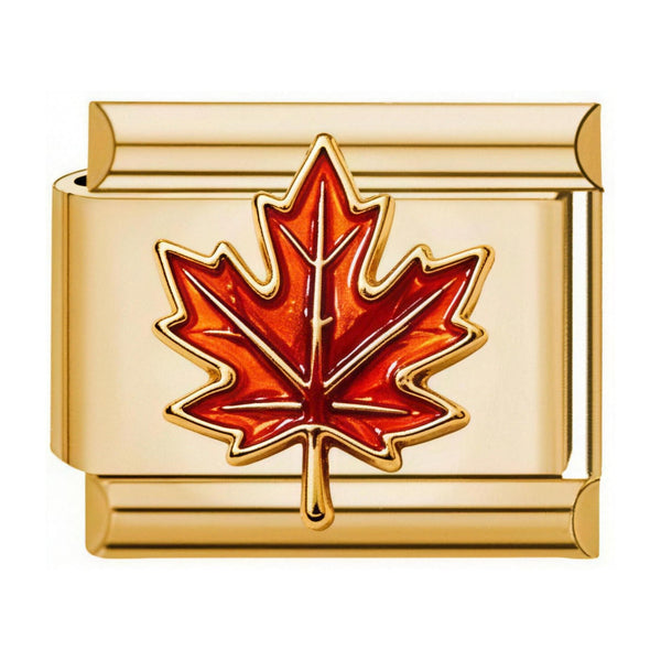 Maple Leaf Italian charm in gold - Barcelona souvenir