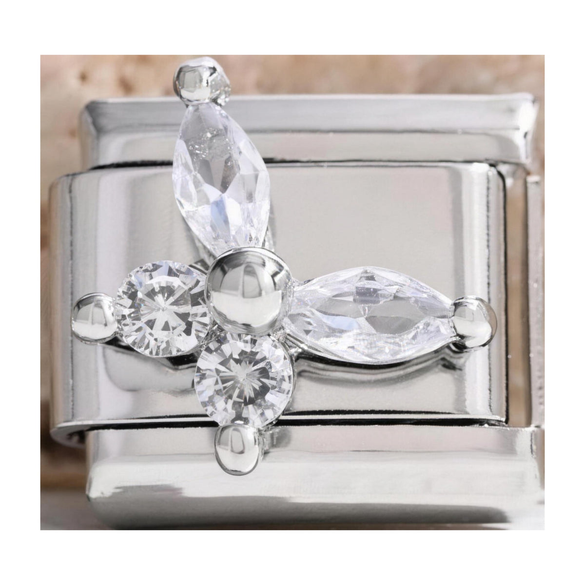 Crystal Marquise Butterfly Italian charm in silver - Barcelona souvenir