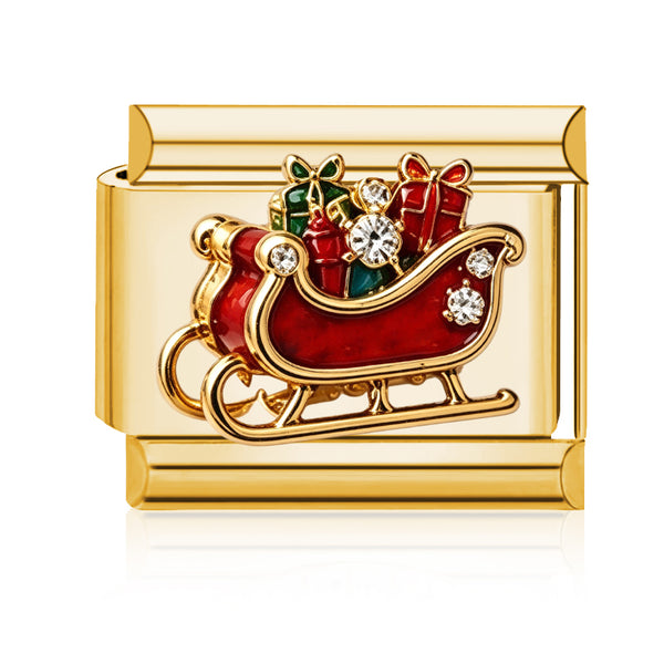 Santa Sleigh Italian charm in gold - Barcelona souvenir