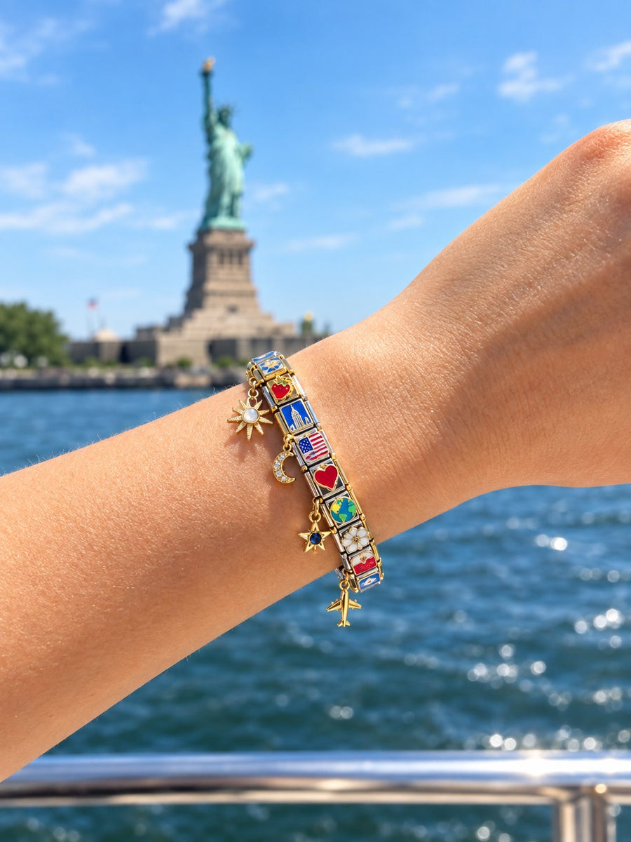 Travel Italian charm bracelet on the wrist
