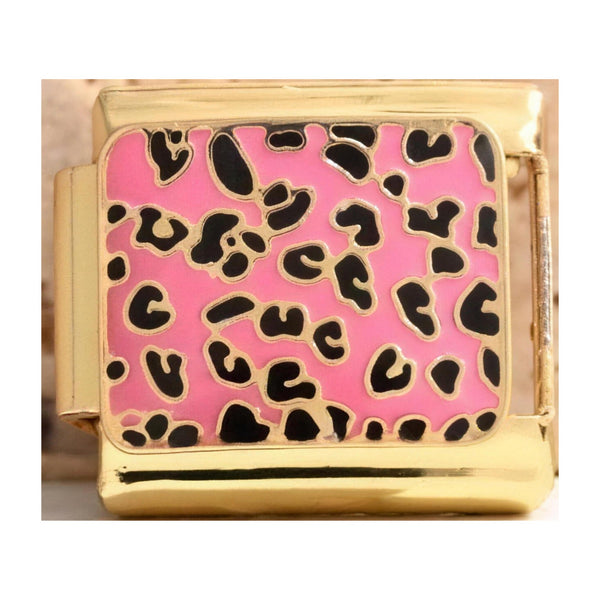 Pink Leopard Print Italian charm in gold - Barcelona souvenir