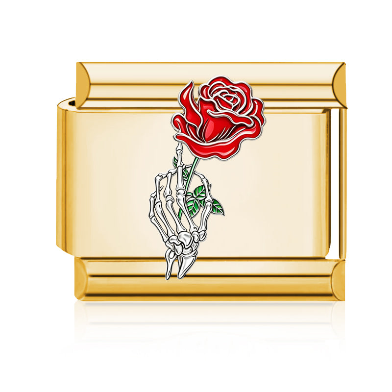 Skeleton Hand Rose Italian charm in gold - Barcelona souvenir