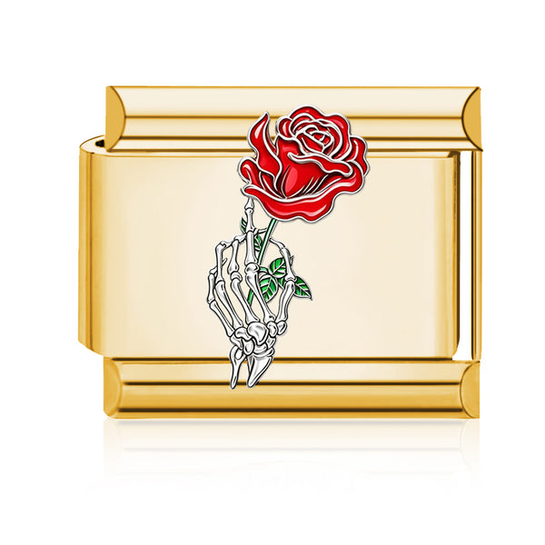 Skeleton Hand Rose Italian charm in gold - Barcelona souvenir