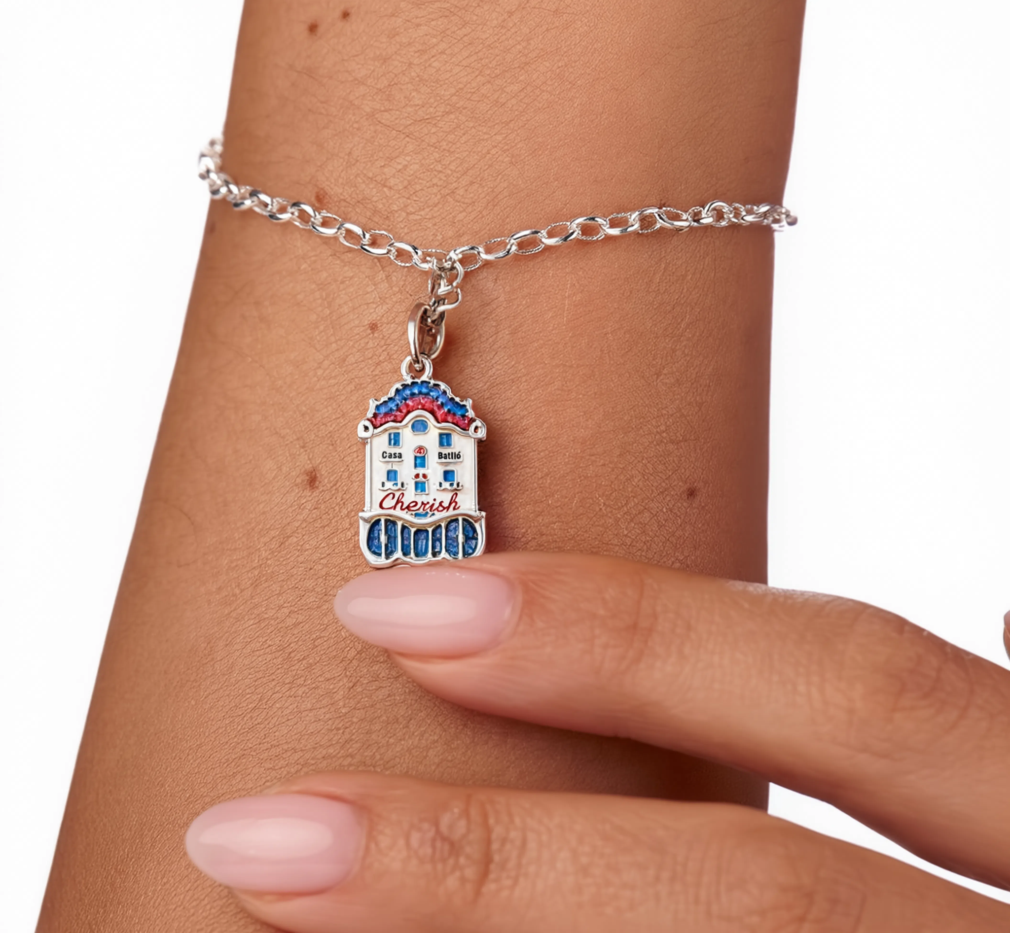 Casa Batlló Charm Silver — worn on bracelet