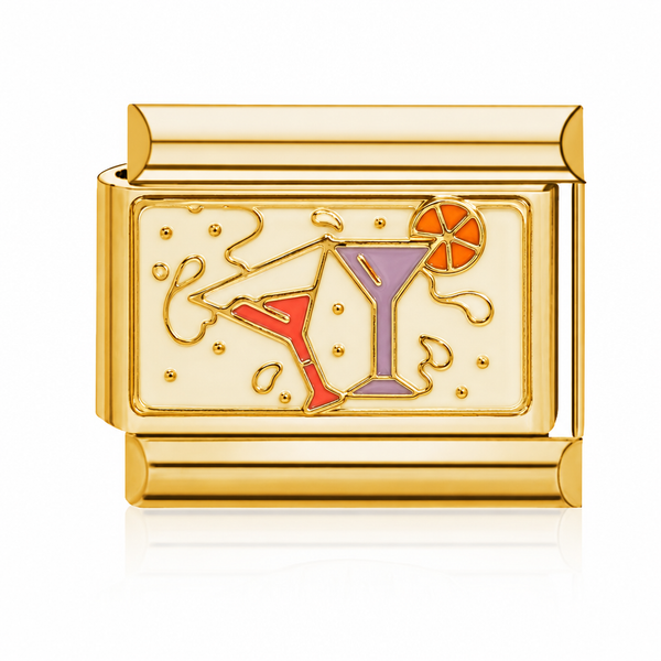 Cocktail Glasses Italian charm in gold - Barcelona souvenir