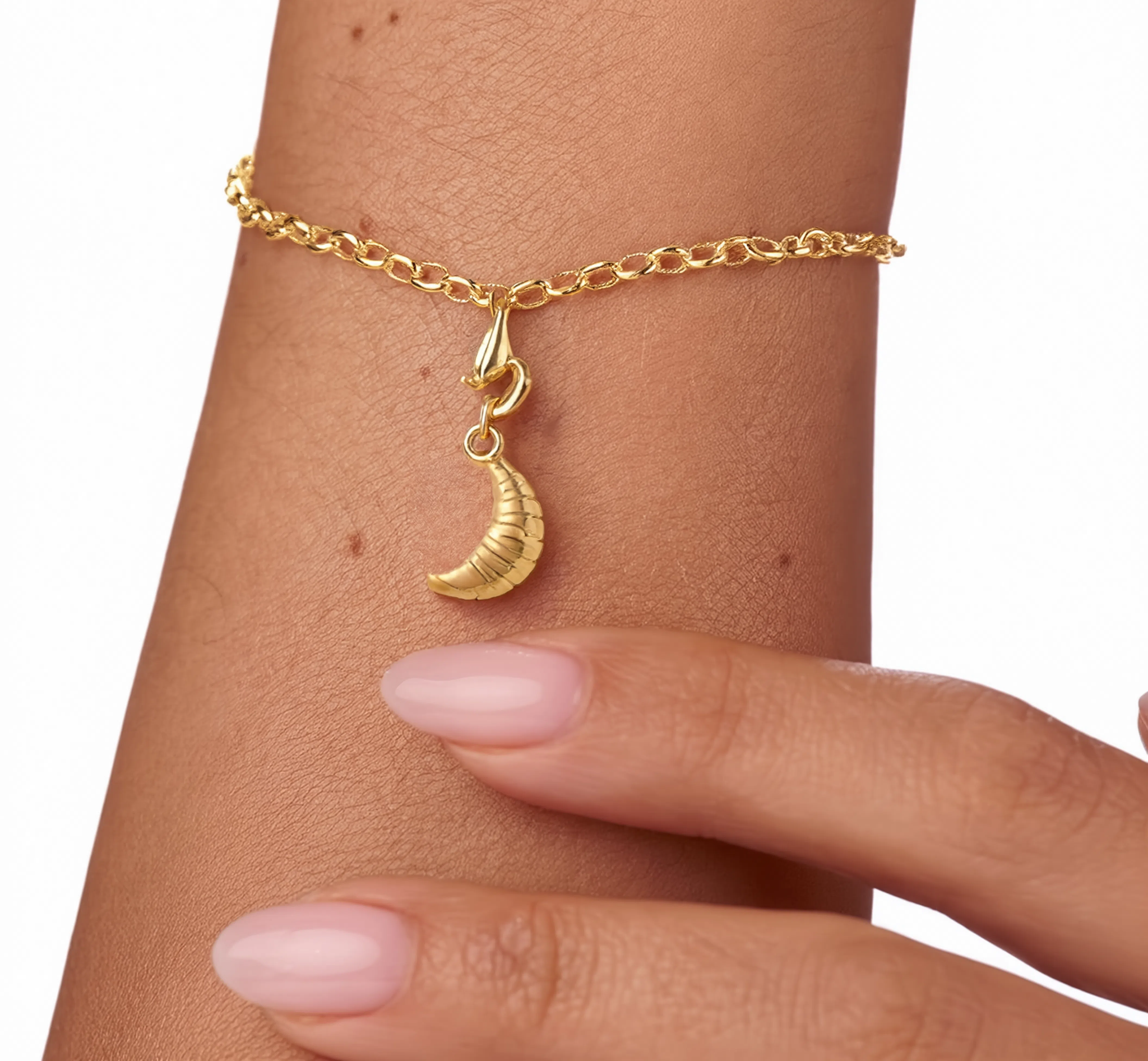 Croissant Charm Gold — worn on bracelet