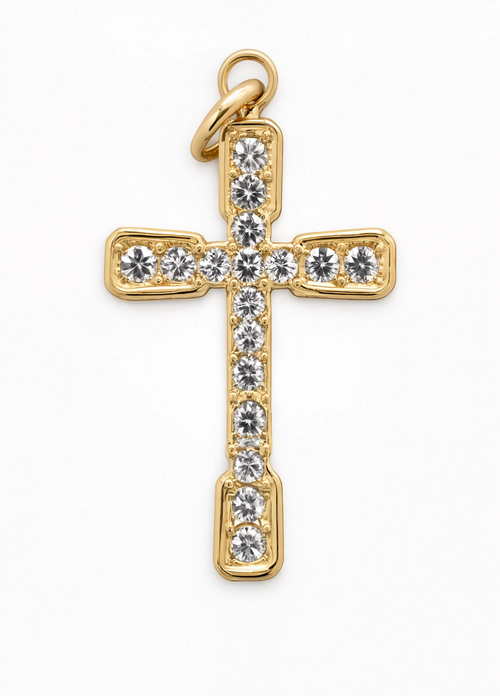 Crystal Cross Charm Gold — product view
