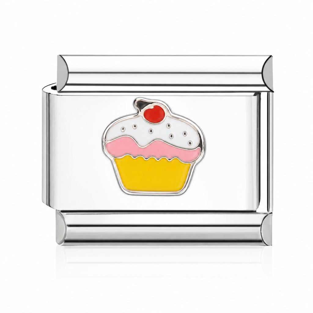 Cupcake Italian charm in silver - Barcelona souvenir