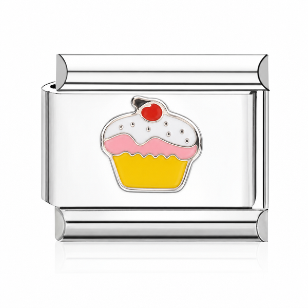 Cupcake Italian charm in silver - Barcelona souvenir