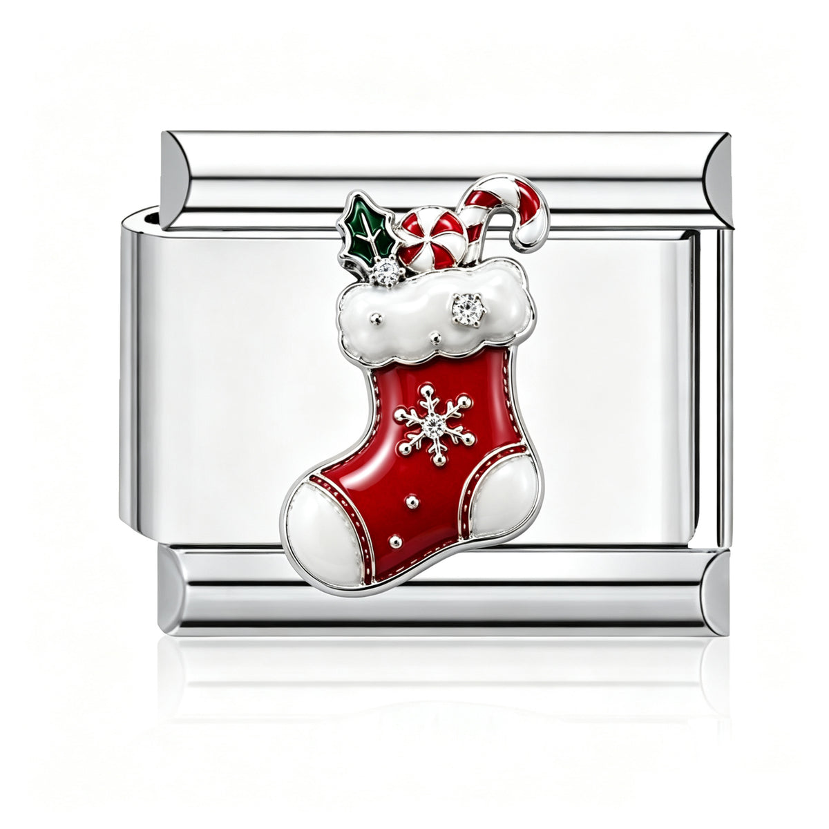 Christmas Stocking Italian charm in silver - Barcelona souvenir