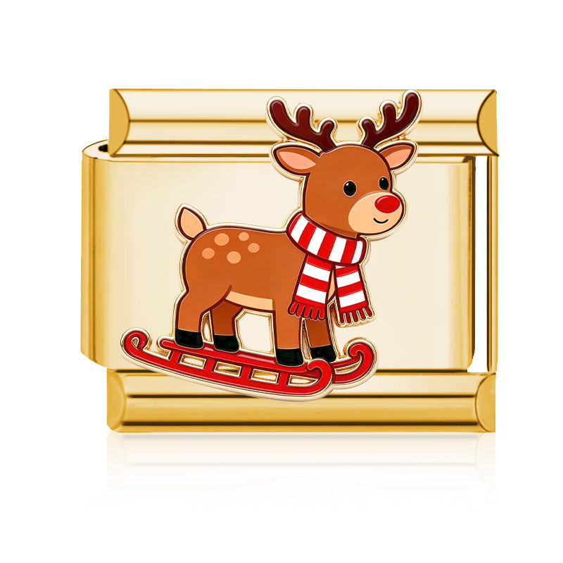 Reindeer Sled Italian charm in gold - Barcelona souvenir