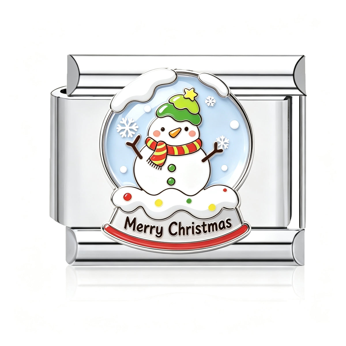 Snowman Snow Globe Italian charm in silver - Barcelona souvenir