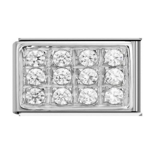 Crystal Pave Block Italian charm in silver - Barcelona souvenir