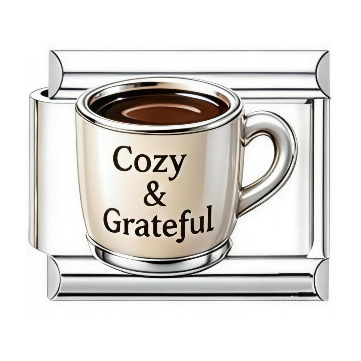 Cozy and Grateful Mug Italian charm in silver - Barcelona souvenir