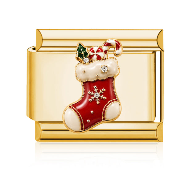 Christmas Stocking Italian charm in gold - Barcelona souvenir