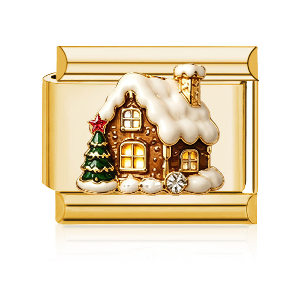 Gingerbread House Italian charm in gold - Barcelona souvenir