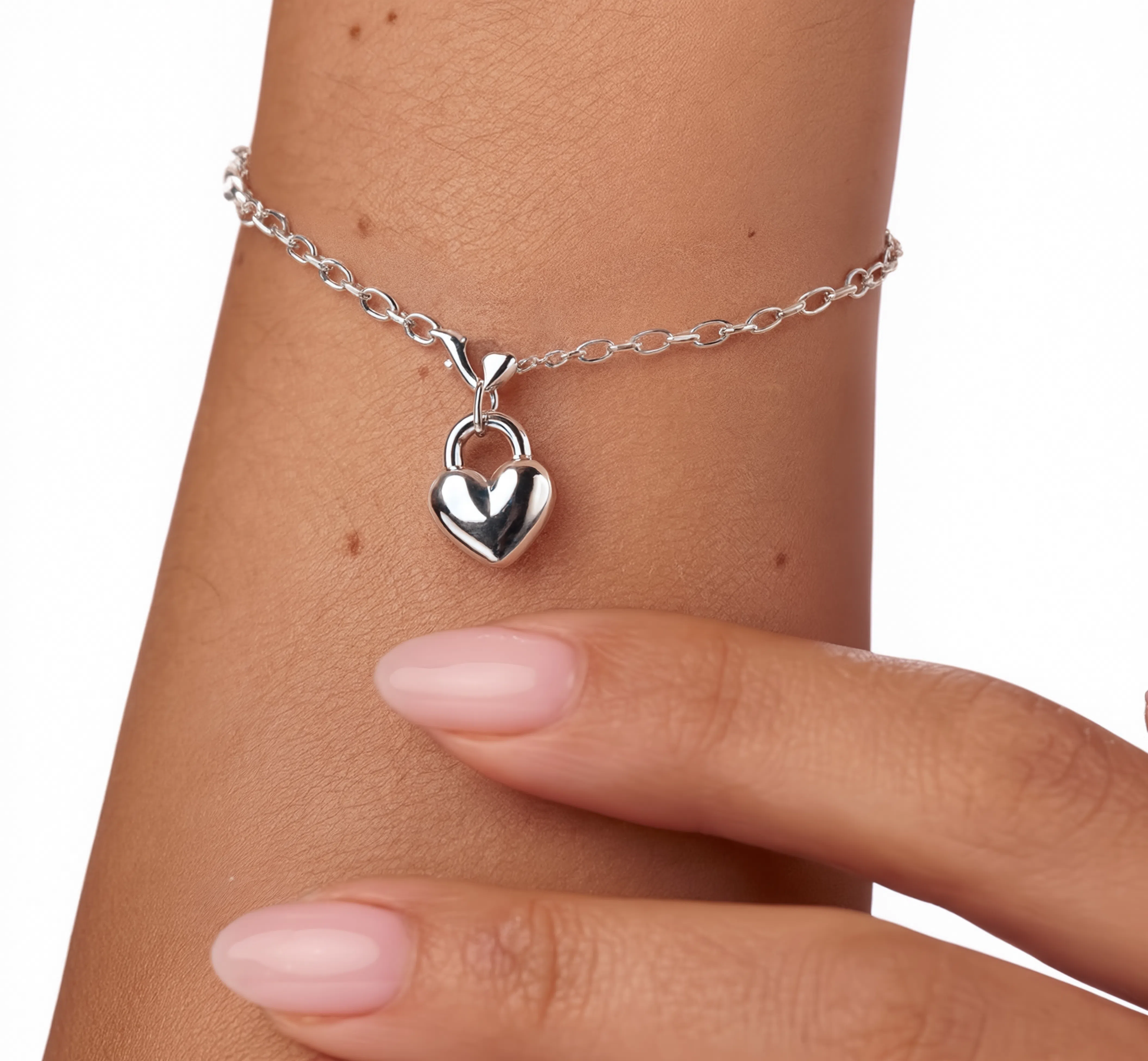 Heart Lock Charm Silver — worn on bracelet
