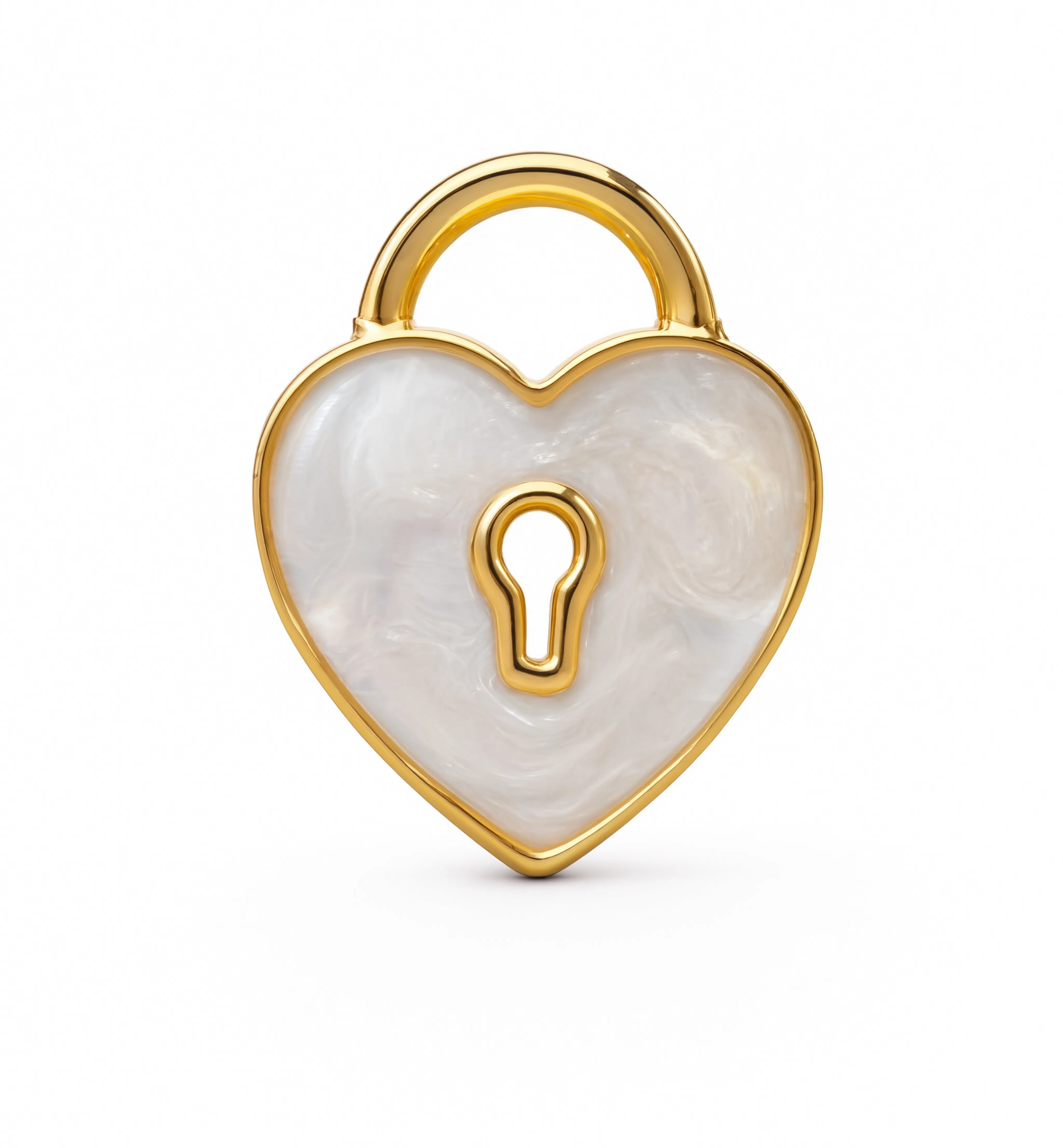 Heart Lock White Charm Gold — product view