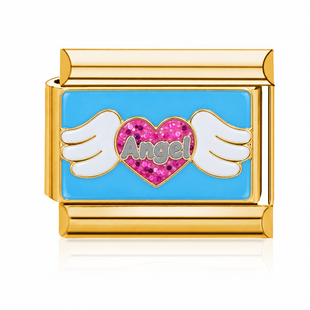 Angel Winged Heart Italian charm in gold - Barcelona souvenir