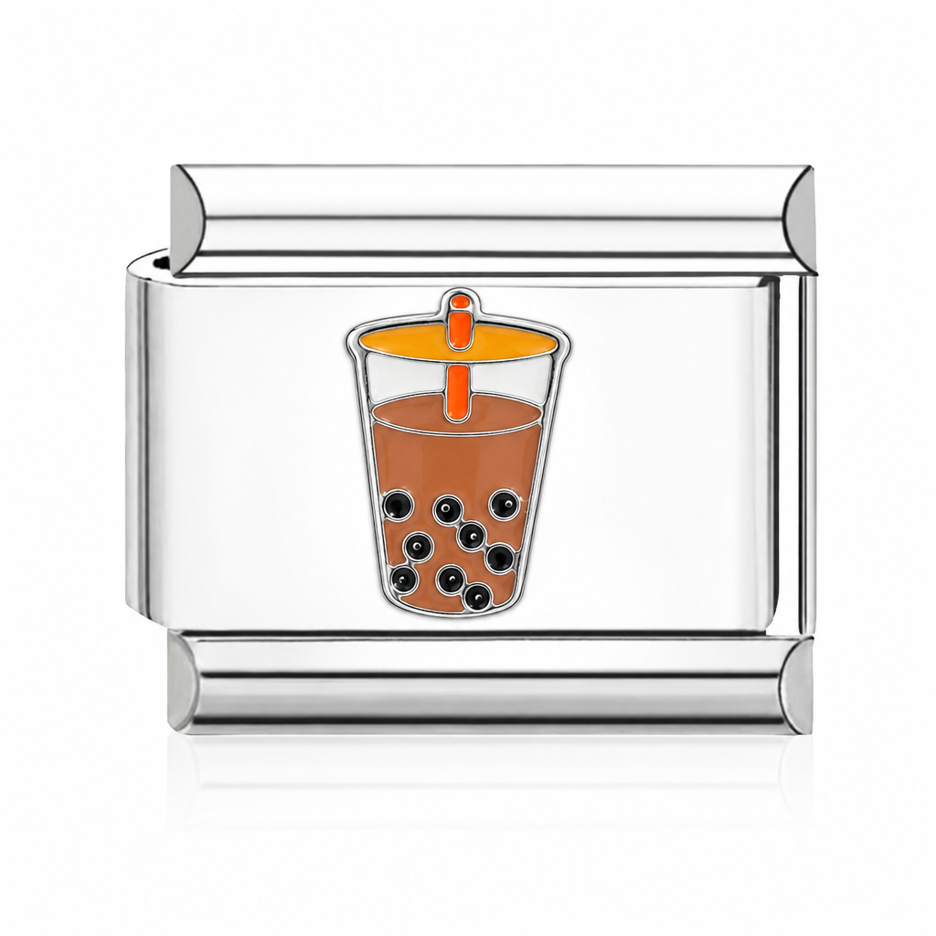 Boba Tea Italian charm in silver - Barcelona souvenir
