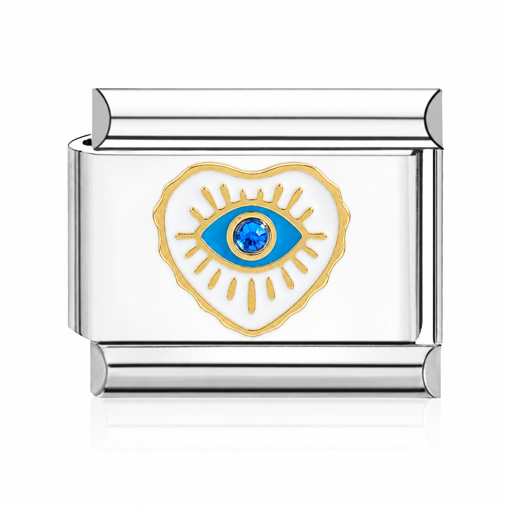 Blue Evil Eye Heart Italian charm in silver - Barcelona souvenir